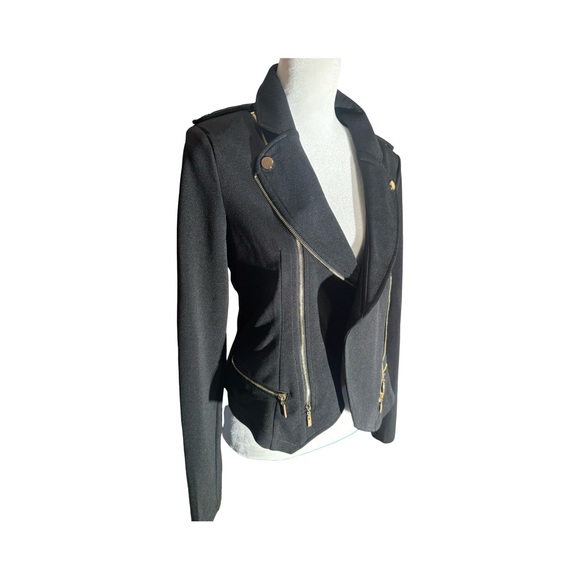 NWT Windsor Framed Cropped Moto Biker Knit Dress Jacket Womens M. Black Stretchy - Picture 4 of 14